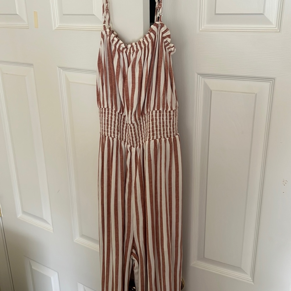 New American Eagle Linen Striped Jumpsuit